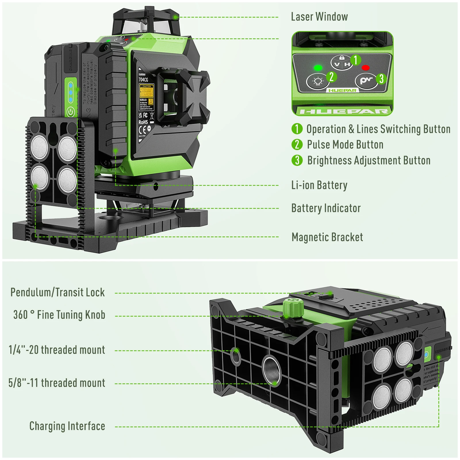 Huepar 704CG Alat Laser Digita - Laser Level 16 Lines 4D Green ulasan dan harga